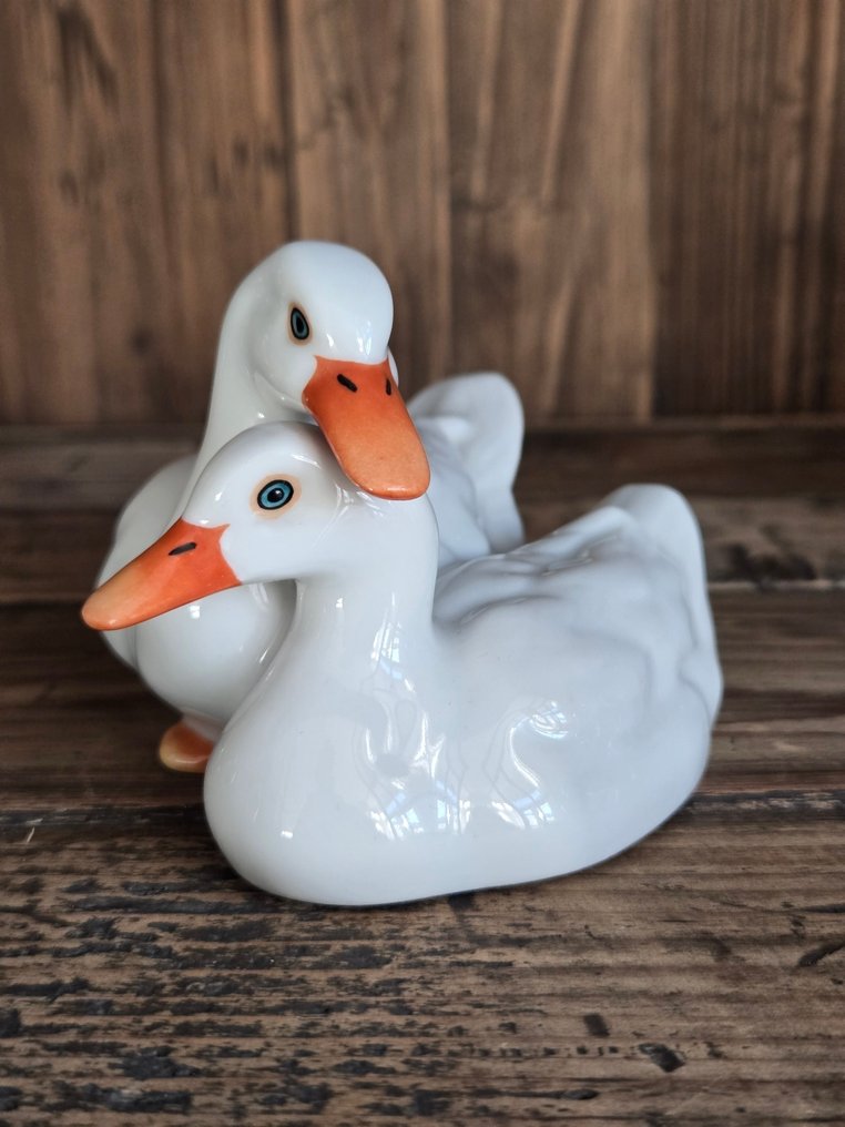 Herend - Statue, White Ducks - 70 mm - Porcelain #1.0