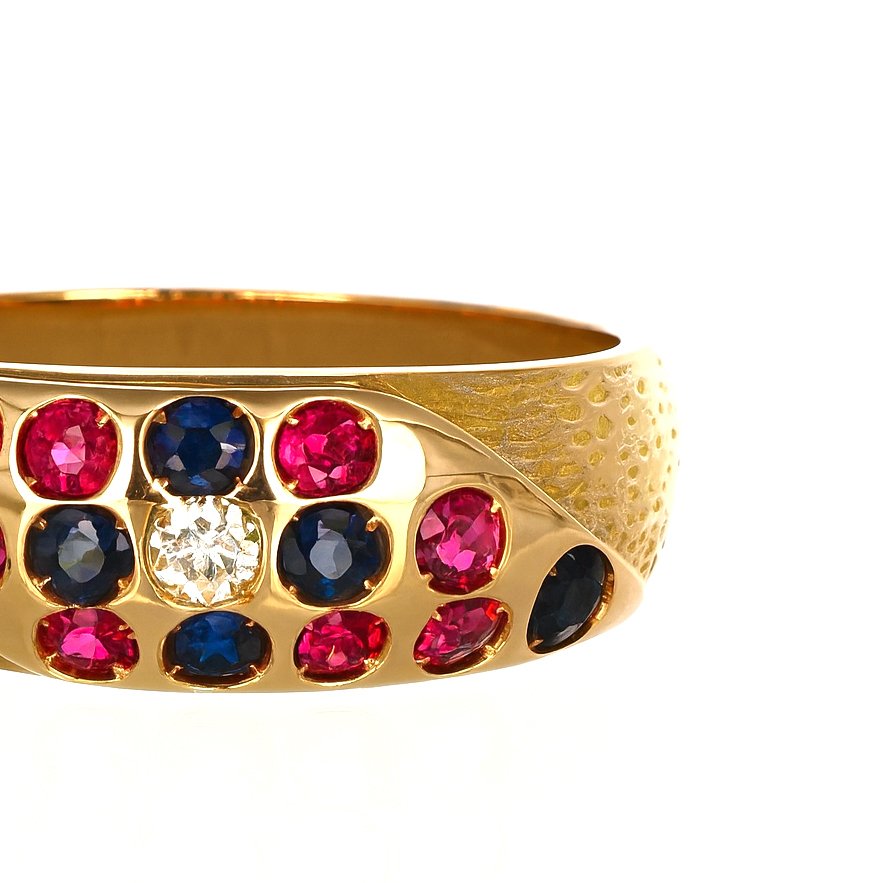 Sormus - 18 kt. Keltakulta, Zaffiri- Rubini - 0.74ct. tw. Timantti (Luonnollinen) #2.1