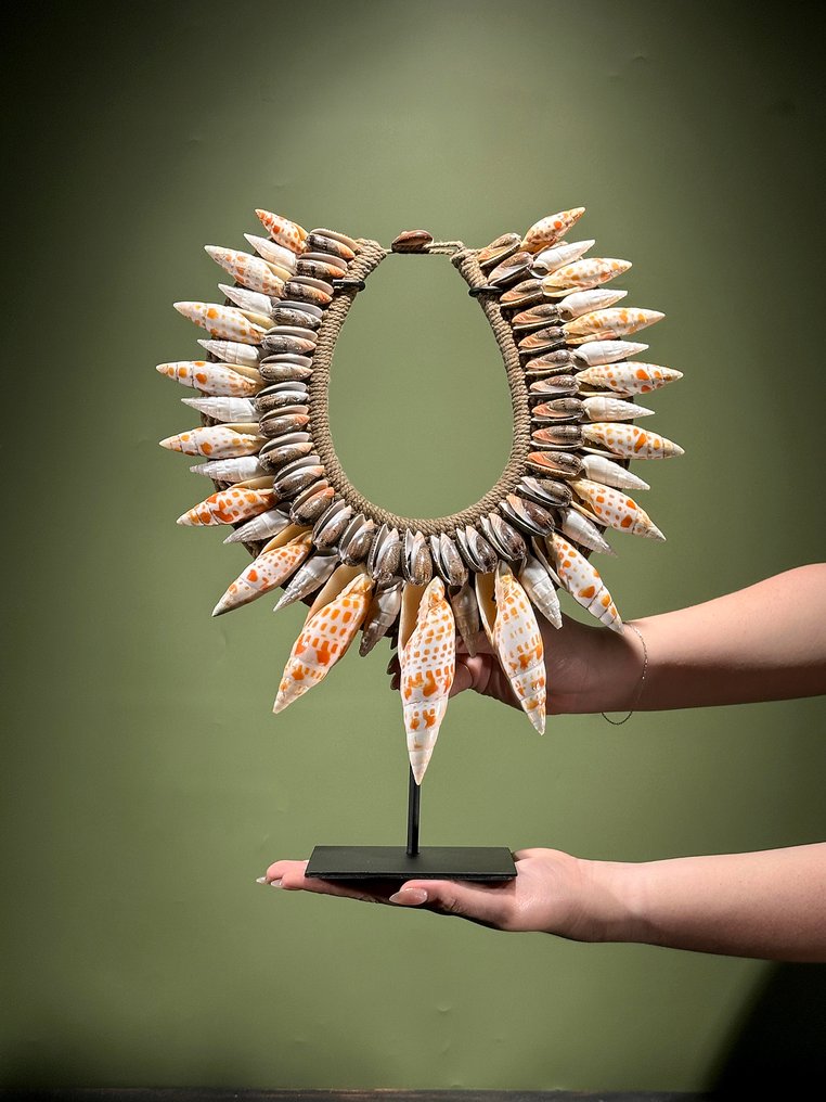 Decorative ornament - NO RESERVE PRICE - SN11 - Decorative Shell Necklace on a custom stand - Papua New Guinea #1.0