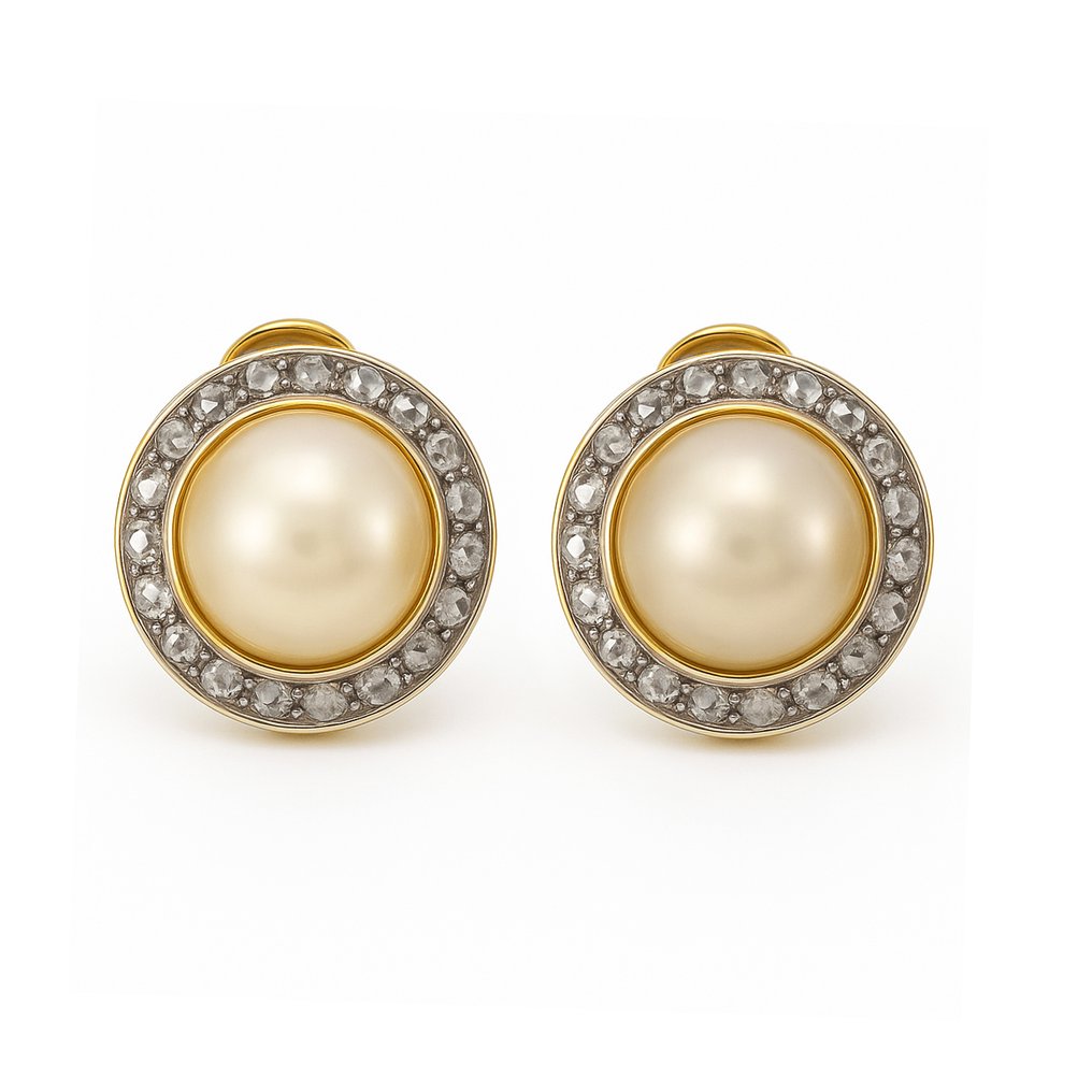 耳环 - 18K包金 白金, 黄金 - 0.96ct. tw. 钻石 (天然) - 珍珠 #4.3
