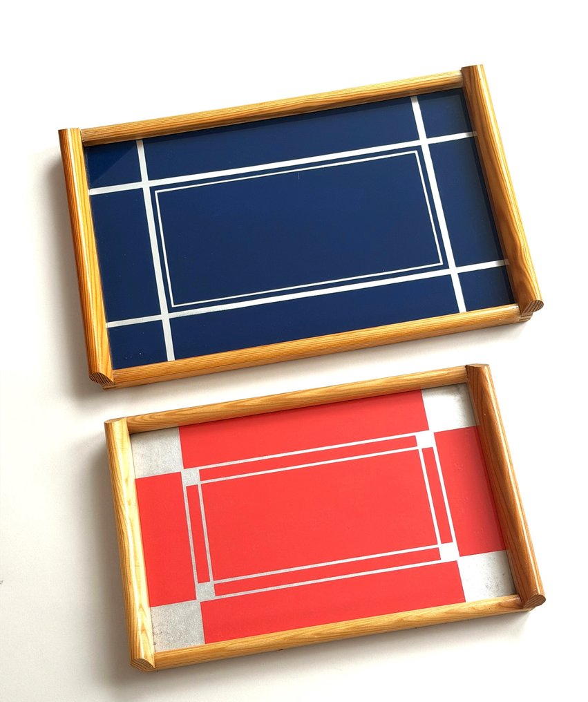 Decorative tray - Germany - Set of two vintage rectangular mid-century modern trays #1.0