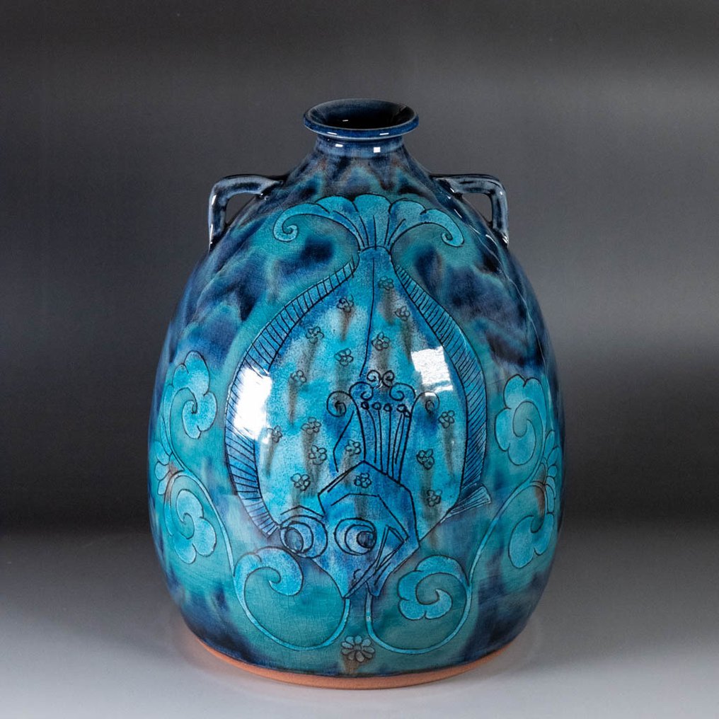 Sairyu Hirame-mon 花瓶 — 九谷烧 - 陶瓷 - Norio Asano / 苧野憲夫 (1947– ) - 日本 - 昭和年代(1926-1989) #1.0