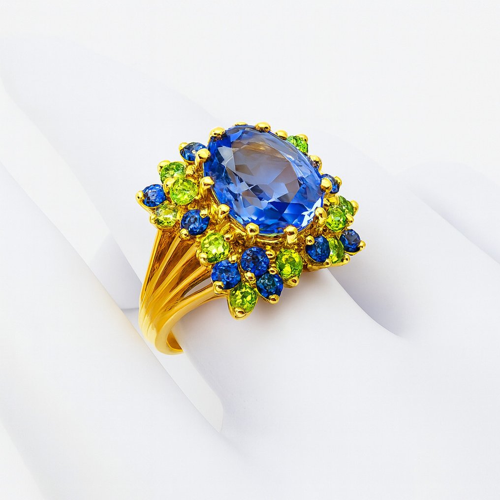 没有保留价 - 戒指 银, Gold-plated 蓝宝石 - 11,80 kt. - 黄金 24 kt. #4.3