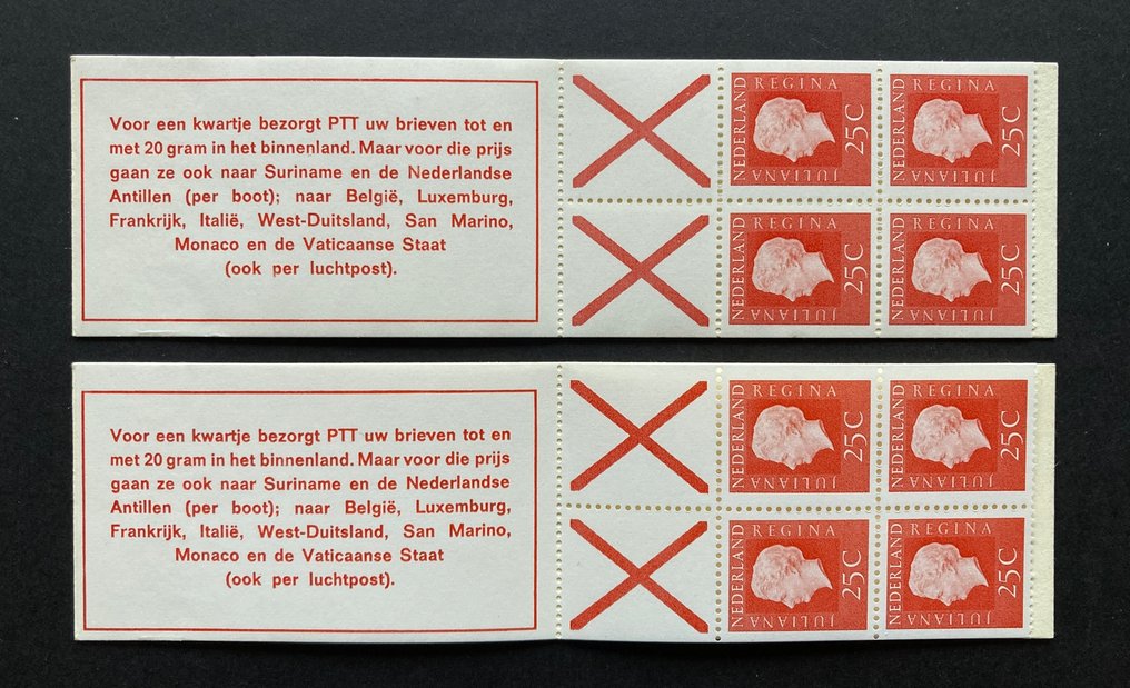 Netherlands 1970 - Stamp booklets with strongly shifted text block. - NVPH PB 9g + telblok en 9gF + telblok #4.3