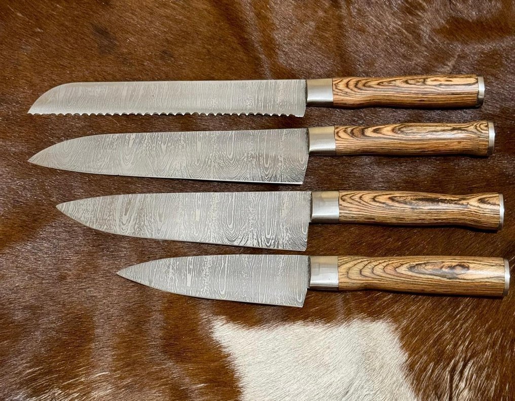 厨刀 - 厨房刀具套装(0014) - 异域风情木柄和1095/15n20折叠钢 - 英国 - 厨房刀具套装 #1.0