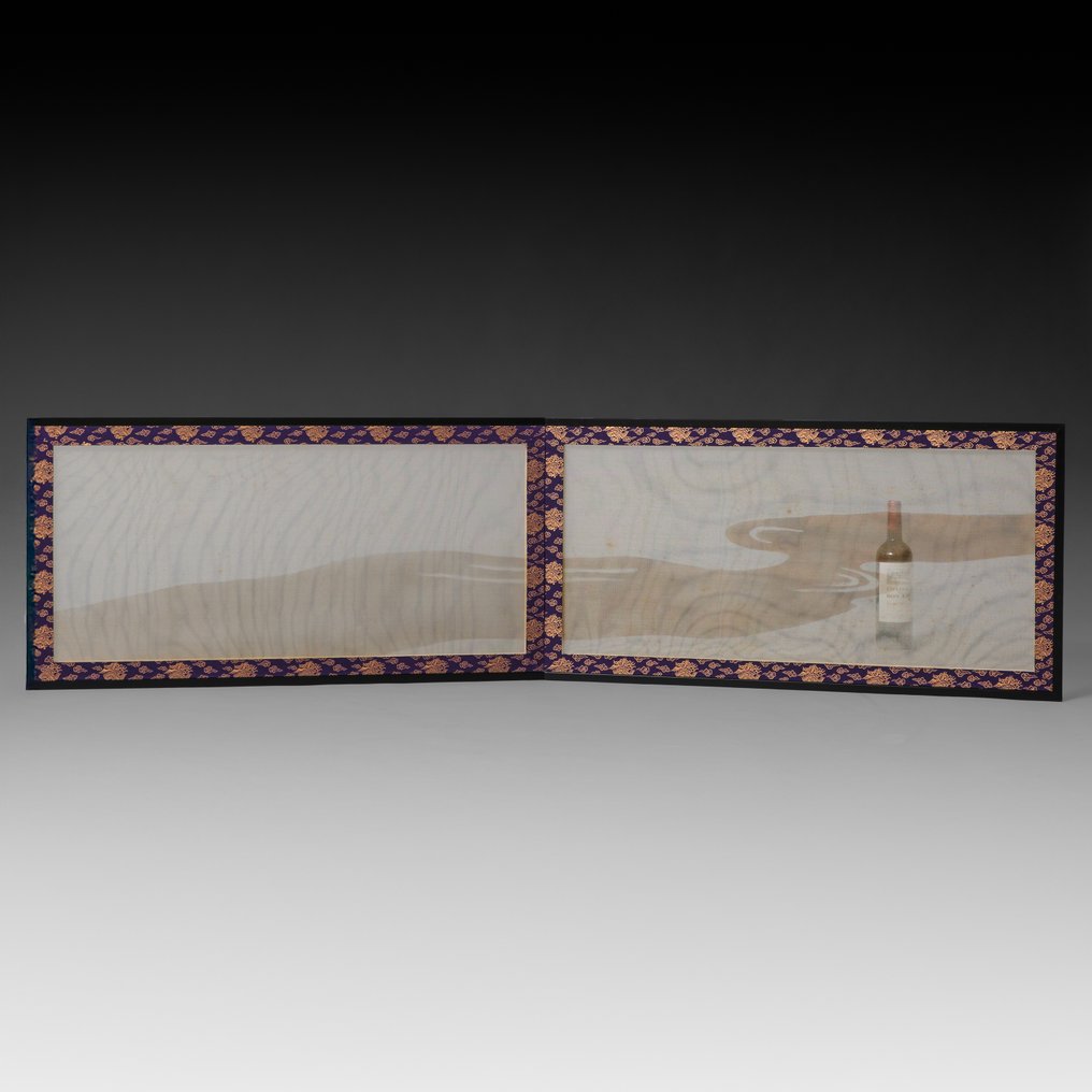 Furosaki'byôbu 風炉先屏風 (αναδιπλούμενη οθόνη τελετής τσαγιού) - Lacquered wood, Silk, Mesh - Ιαπωνία - Υστερία περιόδου Σόχα (δεκαετίες 1970–1980) #1.0