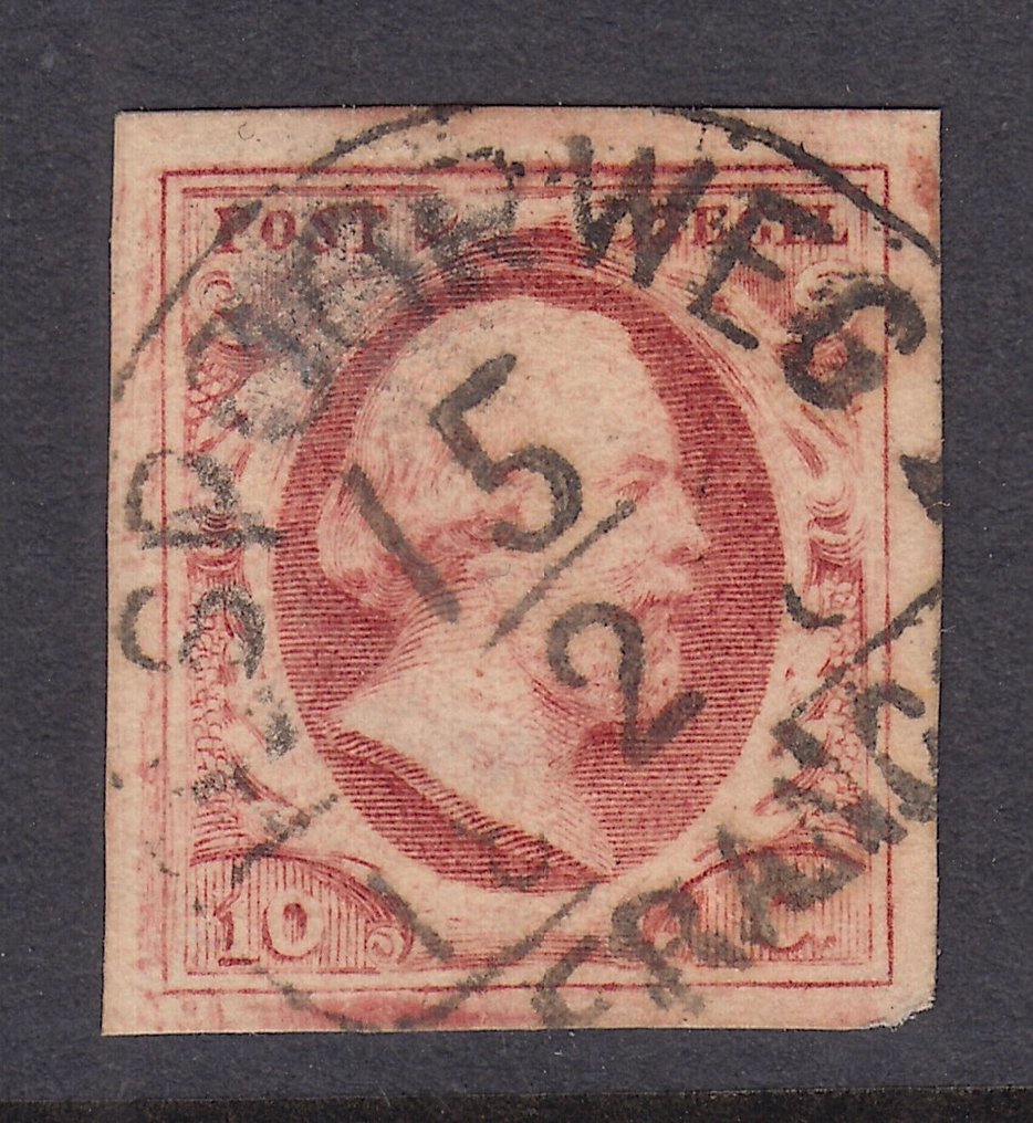 Netherlands 1852 - King Willem III, plate VI.44 with semicircle H. Railway C - NVPH 2 #1.0