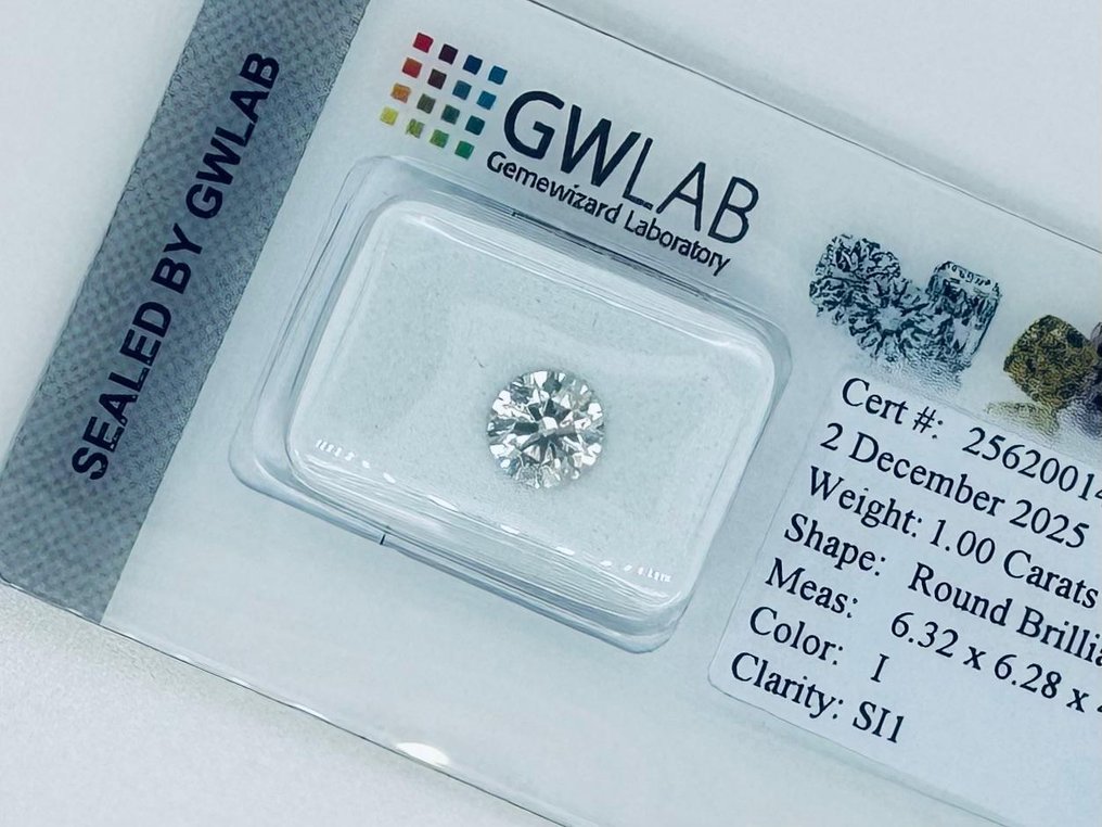 No Reserve Price - 1 pcs Diamond  (Natural)  - 1.00 ct - Round - I - SI1 - Gemewizard Gemological Laboratory (GWLab) #1.0