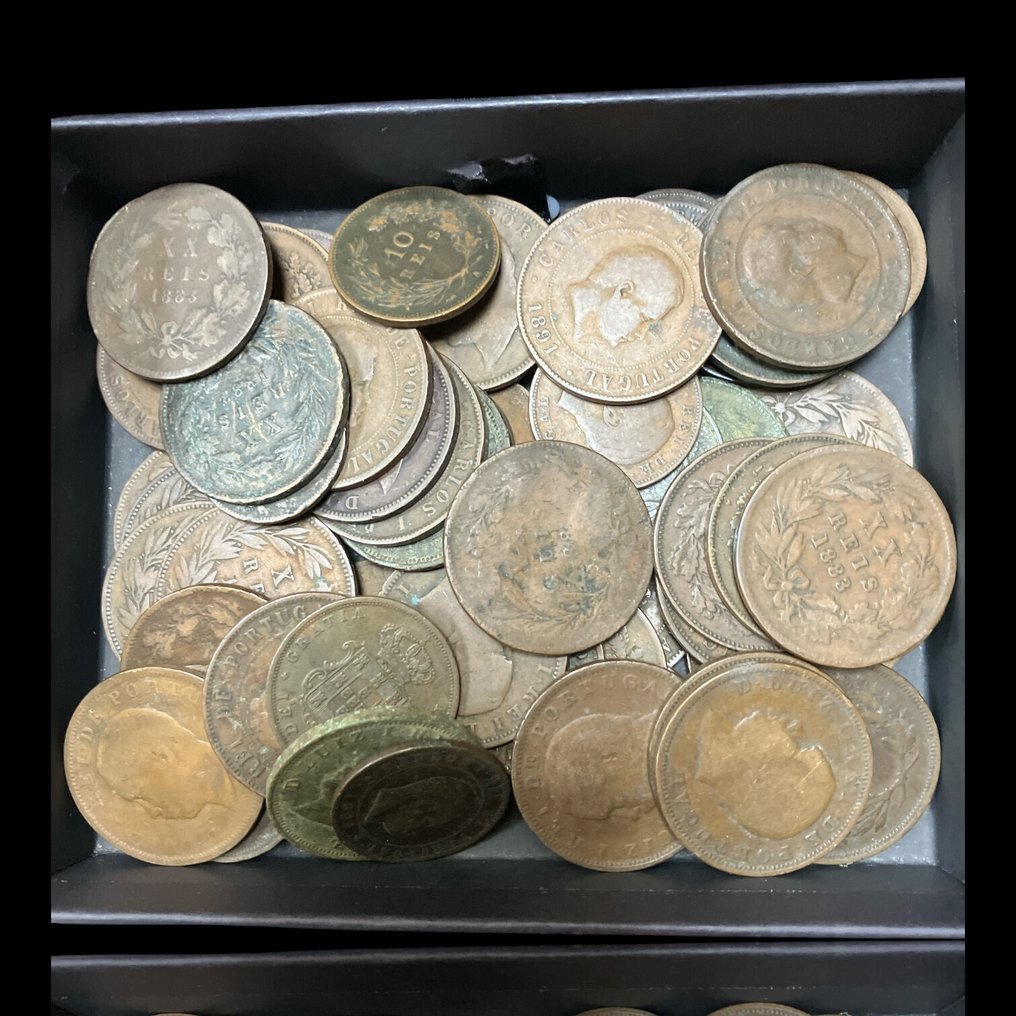 Portugali. D. Luís, D. Carlos II e D. Manuel II. Lote de 53 Moedas em Cobre de X e XX Reis Para comerciante dado a Boa Condição das Moedas several dates (Ei pohjahintaa) #1.0