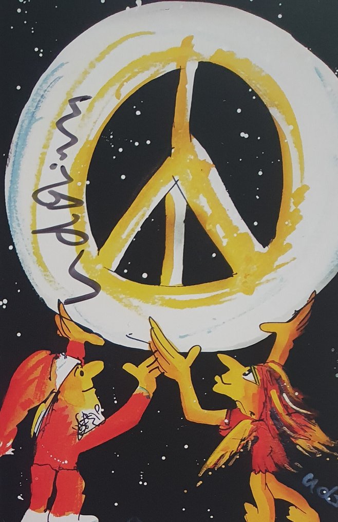 Signed; Udo Lindenberg - Udo Fröhliche & art card "Peace for all"(art card signed & framed) - 2016 #1.0