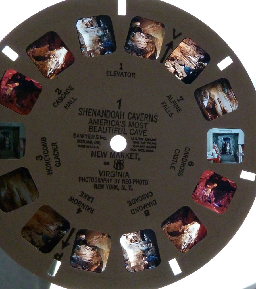 Viewmaster Shenandoah Caverns, schijf 399 maar genummerd als 1 - zeer zeldzame schijf Viewmaster reel #1.0