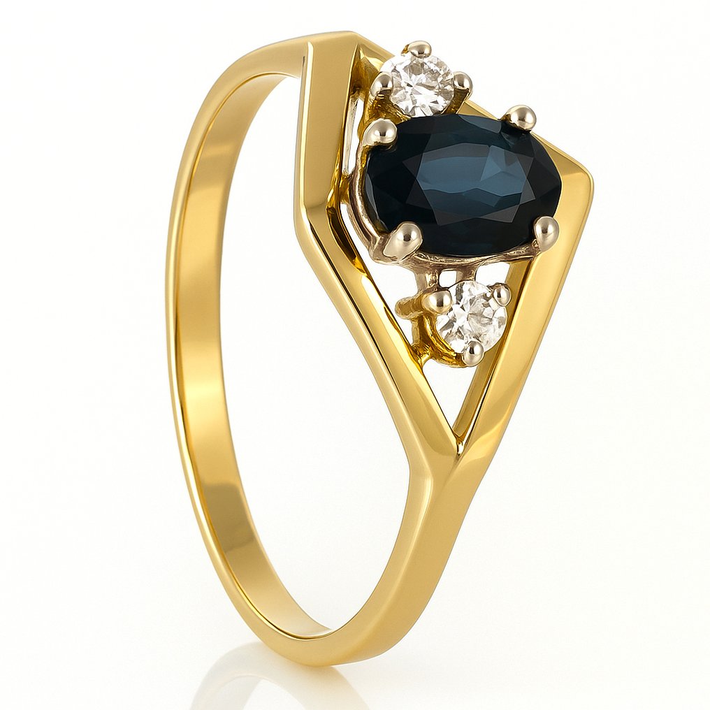 Δαχτυλίδι - 18 καράτια Κίτρινο χρυσό -  0.67ct. tw. Ζαφείρι - Διαμάντι #4.3