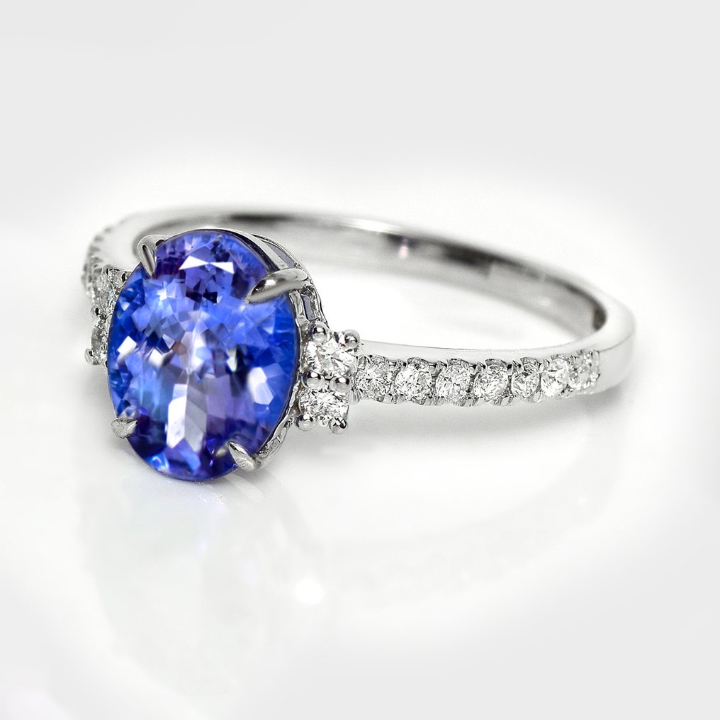 Nincs minimálár - Gyűrű - 14 kt. Fehér arany, HRD 1,81 ct intenzív kék - 2.05ct. tw. Tanzanit - Gyémánt #2.1