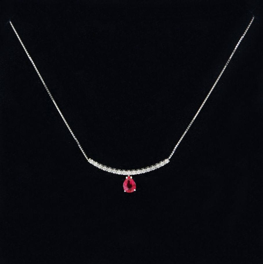 Zonder minimumprijs - Halsketting - 18 karaat Witgoud - 0.48ct. tw. Robijn - Diamant #2.1