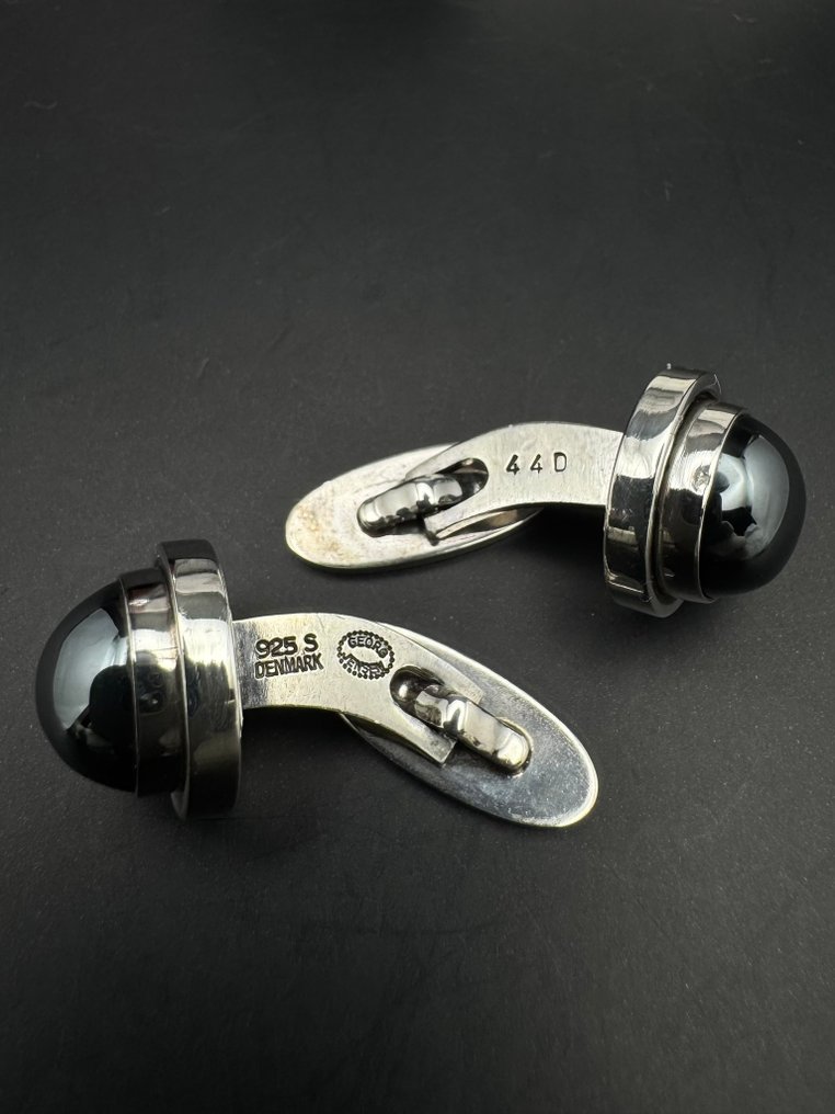 Georg Jensen - Srebro - Spinki - Hematite - pudełko i torba na kurz #2.1