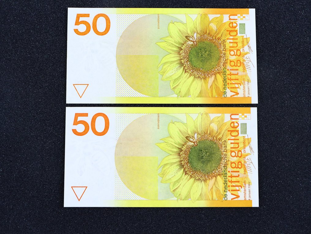 Hollandia. 2x 50 Gulden 1982 / Zonnebloem / 1x Prachtig UNC / 1x UNC / #100-1 #1.0