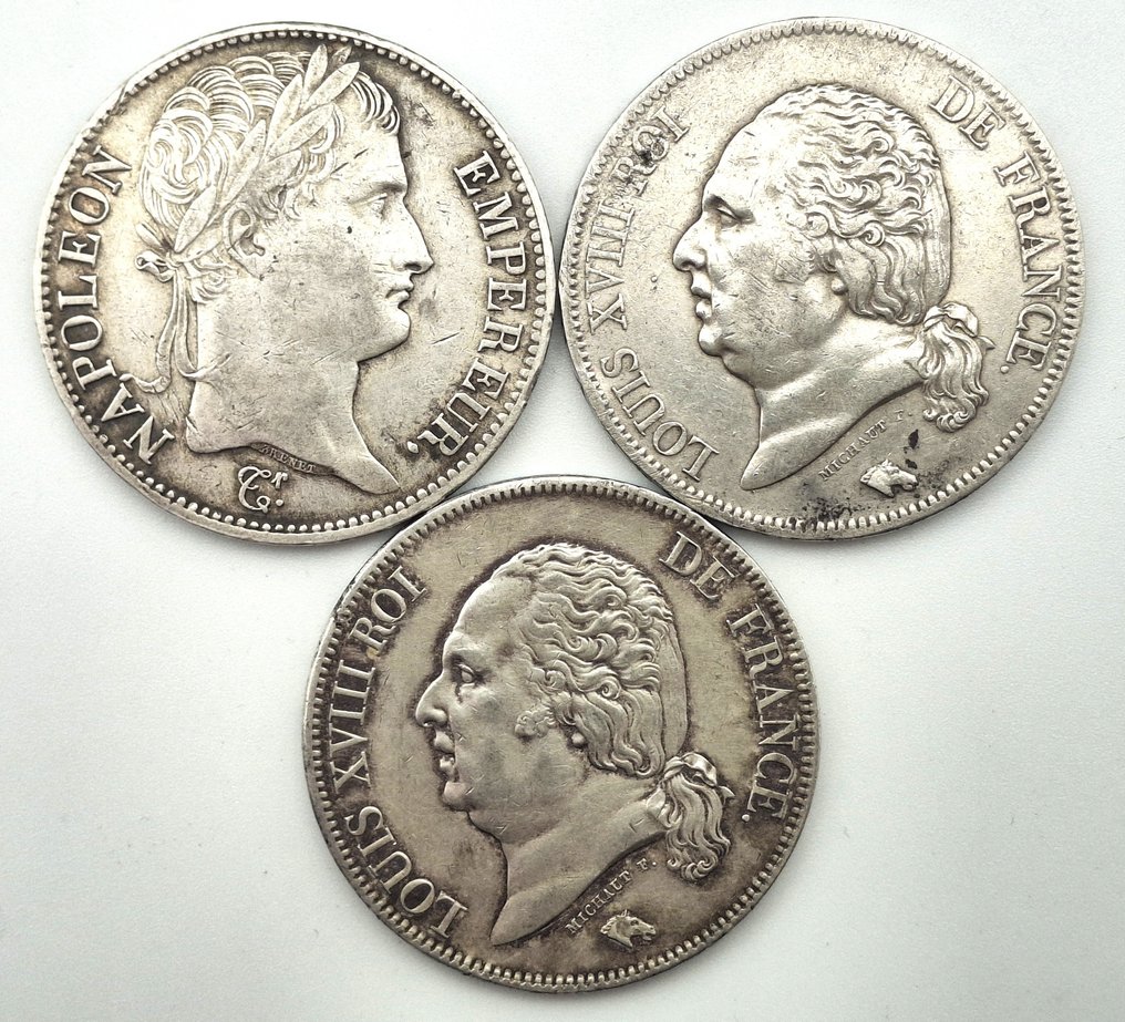 法國. 5 Francs 1809-B, 1819-B et 1824-A (lot de 3 monnaies)  (沒有保留價) #1.0
