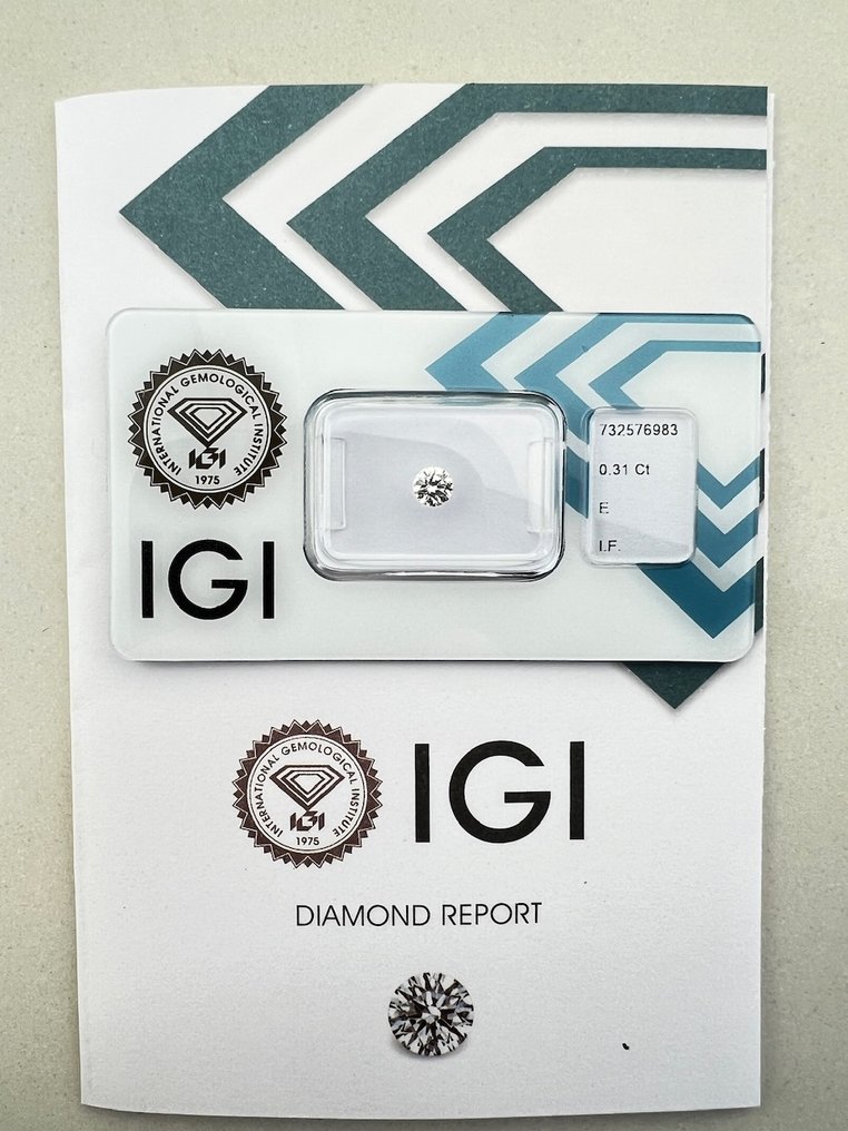 没有保留价 - 1 pcs 钻石  (天然)  - 0.31 ct - 圆形 - E - IF - 国际宝石研究院（IGI） #1.0