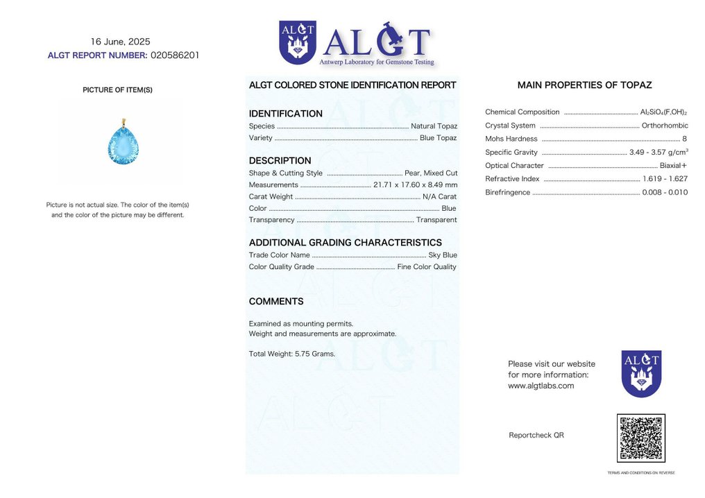 Sans prix de réserve - Collier avec pendentif - 18 carats Or jaune Topaze - ALGT certifié #2.1