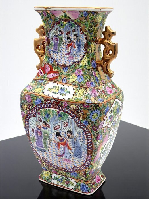 Vas - Bröllopsparad i kinesisk stil handmålad med 24k gulddetaljer - Porcellana emaljerad #2.1