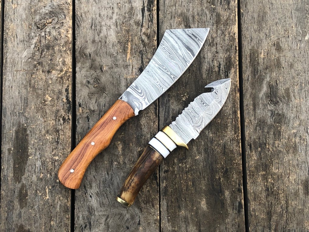 廚刀 - 声望手工制作的大刀和剥皮刀，锻钢、鹿角、木材及稀有手柄 - 北美 - 皮套 TD58 #4.3