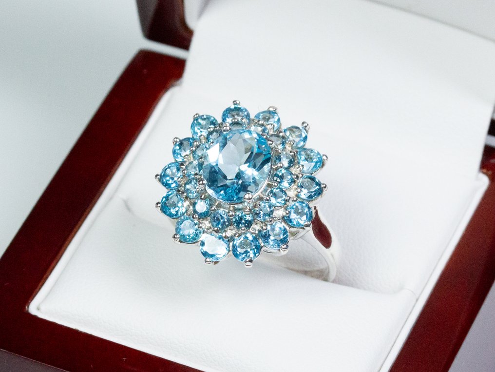 Sem preço de reserva - Anel 925 Prata - topázio azul #1.0