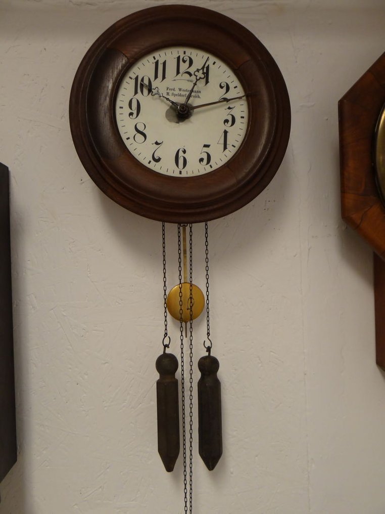 闹钟 -   木 - 1850-1900 - 古董钟表带有铜锣 #1.0