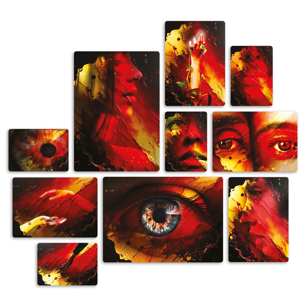 Διακόσμηση τοίχου (10) - Ιταλία - Σετ 10 ξύλινων πάνελ (πάχους 3 mm). Εκτυπωμένα. Soul Red. #1.0