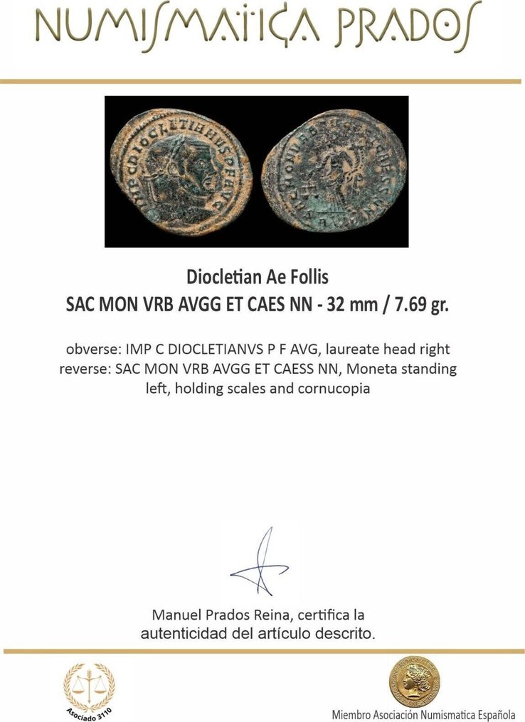 Ρωμαϊκή Αυτοκρατορία. Diocletian (AD 284-305). Follis  (χωρίς τιμή ασφαλείας) #1.0