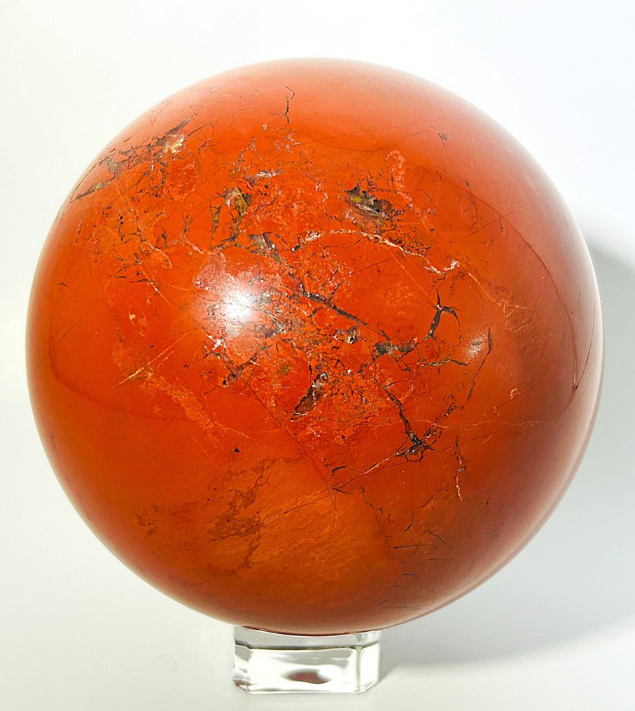 Sphère en jaspe rouge sud-africain Rouge profond et vif avec veines naturelles | Ø 122 mm- 2912 g - (1) #2.1