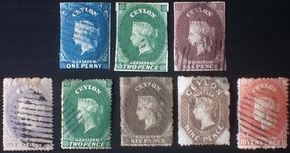 锡兰 1857/1870 - 斯里兰卡维多利亚女王第一时期八枚邮票套装 - Stanley Gibbons 2-34 #1.0