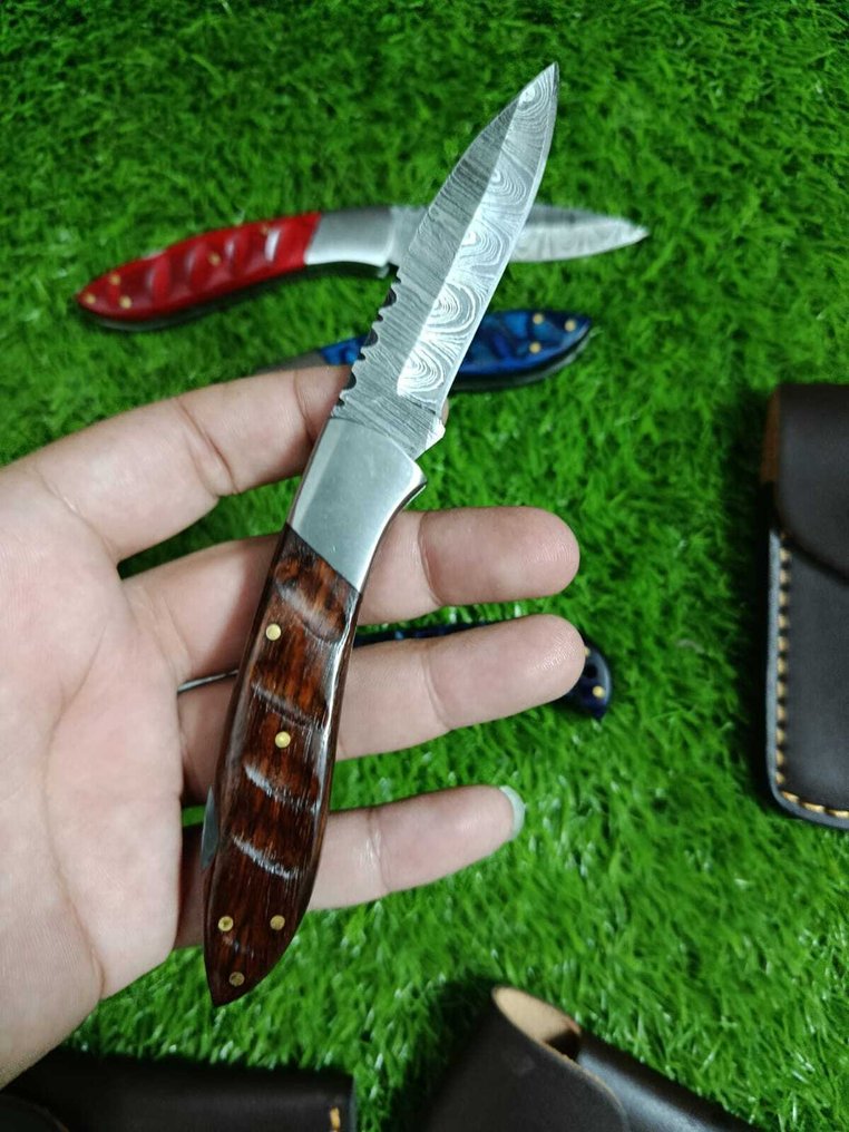 Μαχαίρι κουζίνας - Fold 5 - Διπλωμένο ατσάλι και εξωτικά ξύλινα λαβή με θήκη από δέρμα. - Ιταλία - Πτυσσόμενο μαχαίρι κουζίνας #3.2