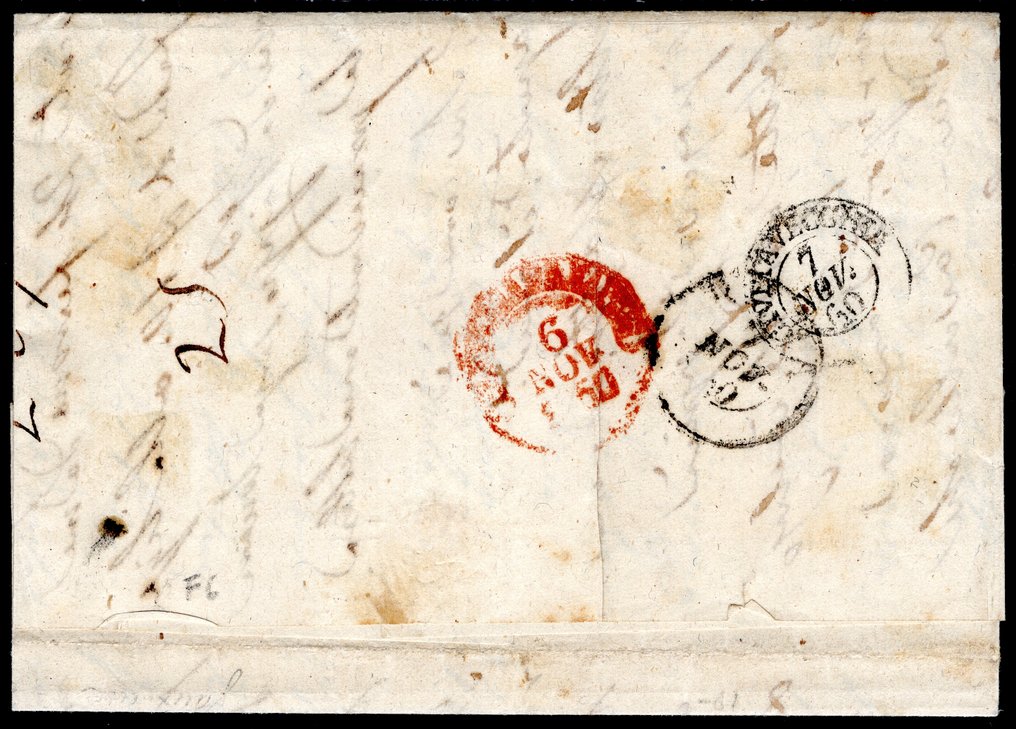 意大利古國－那不勒斯 1860 - 邮票伪造 - 10克，深玫红色，伪造用于IV类型，曾用于信件 - 稀有！！ - Sassone n. F6 #1.0