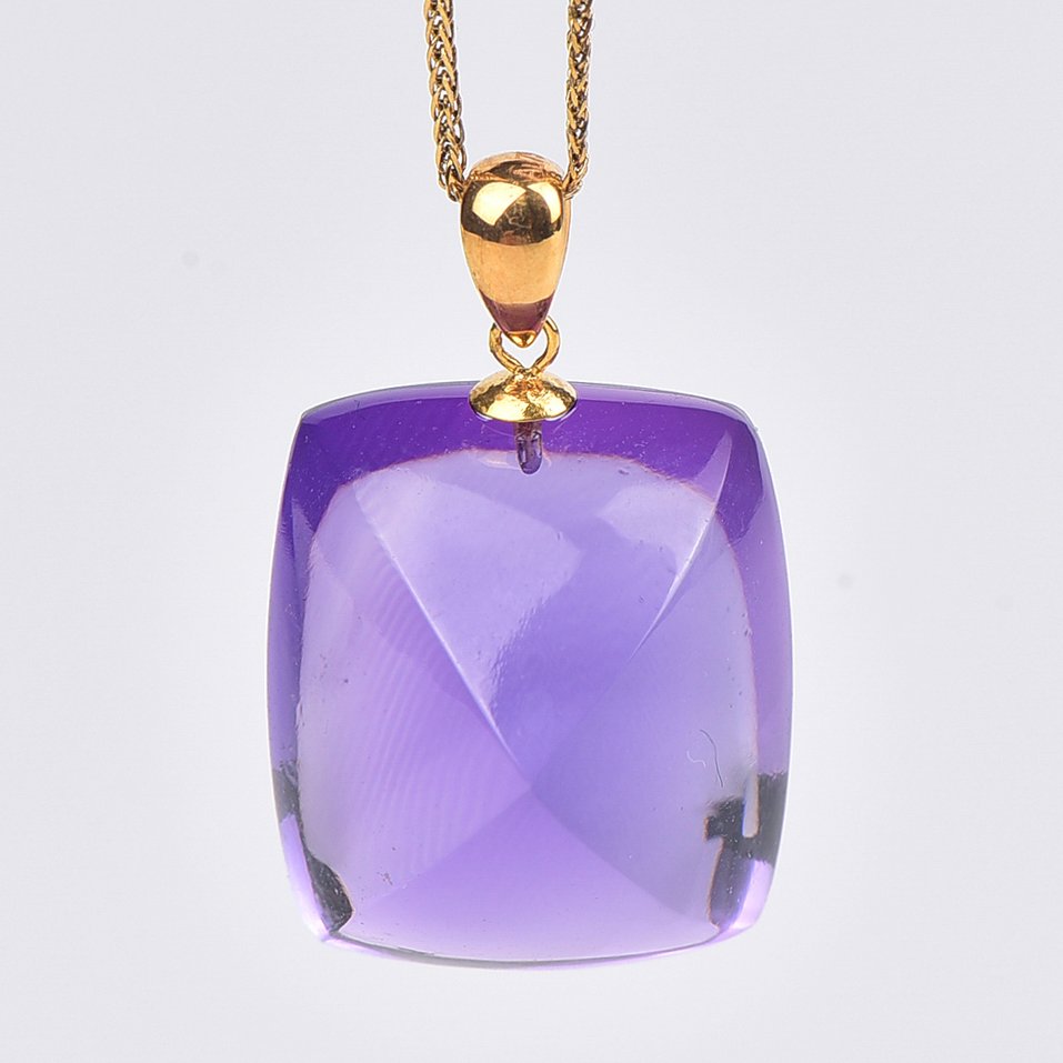 没有保留价 - 吊坠项链 - 18K包金 黄金 紫水晶 - ALGT 认证 #1.0