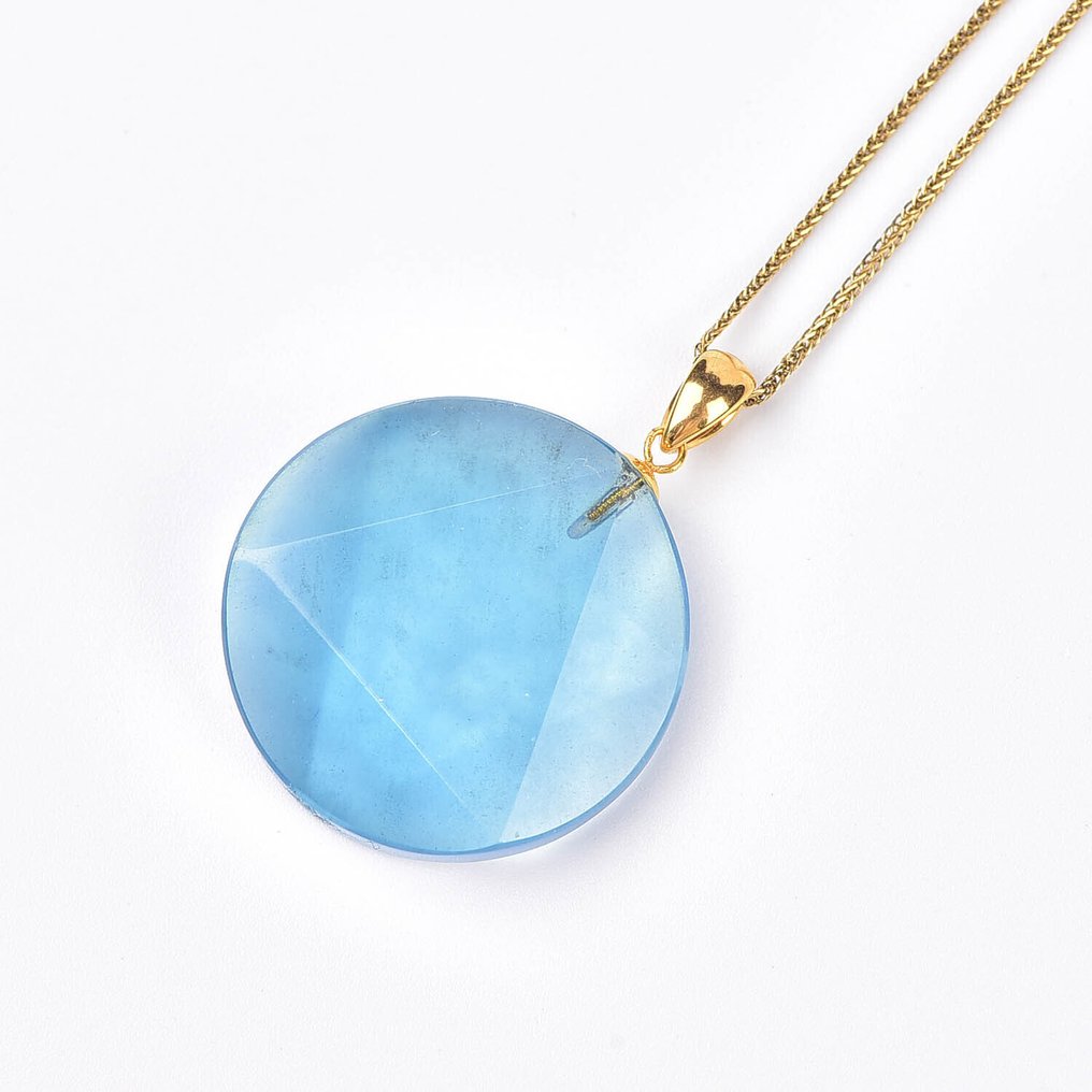 没有保留价 - 吊坠项链 - 18K包金 黄金 海蓝宝石 - ALGT 认证 #1.0