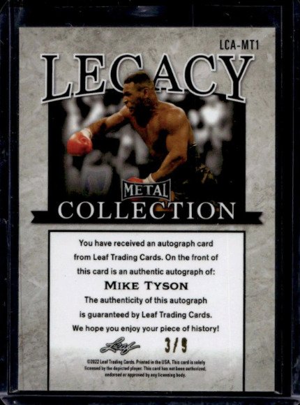 2022 Leaf Legacy Mike Tyson - Autograph - Limit Edition 3/9 - 1 Card - 全新 (M) #1.0