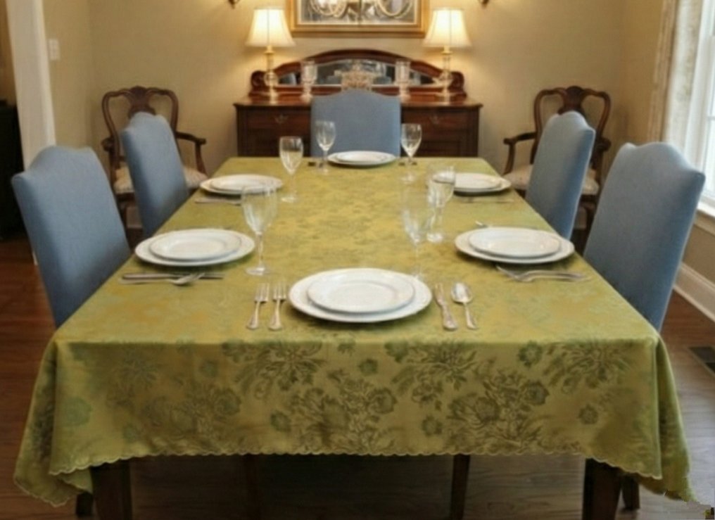 San Leucio 花卉金色Damascato织物 - 桌布  - 167 cm - 164 cm - 适合六人的桌布 #1.0