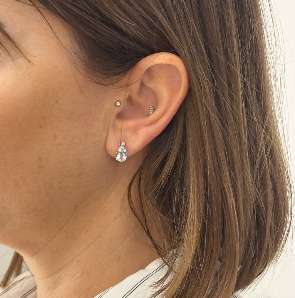 Sans prix de réserve - Boucles d'oreilles - 18 carats Or blanc - 2.34ct. tw. Aigue-marine - Diamant #1.0