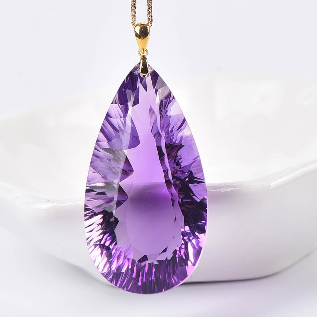 Sans prix de réserve - Collier avec pendentif - 18 carats Or jaune Améthyste - ALGT certifié #1.0