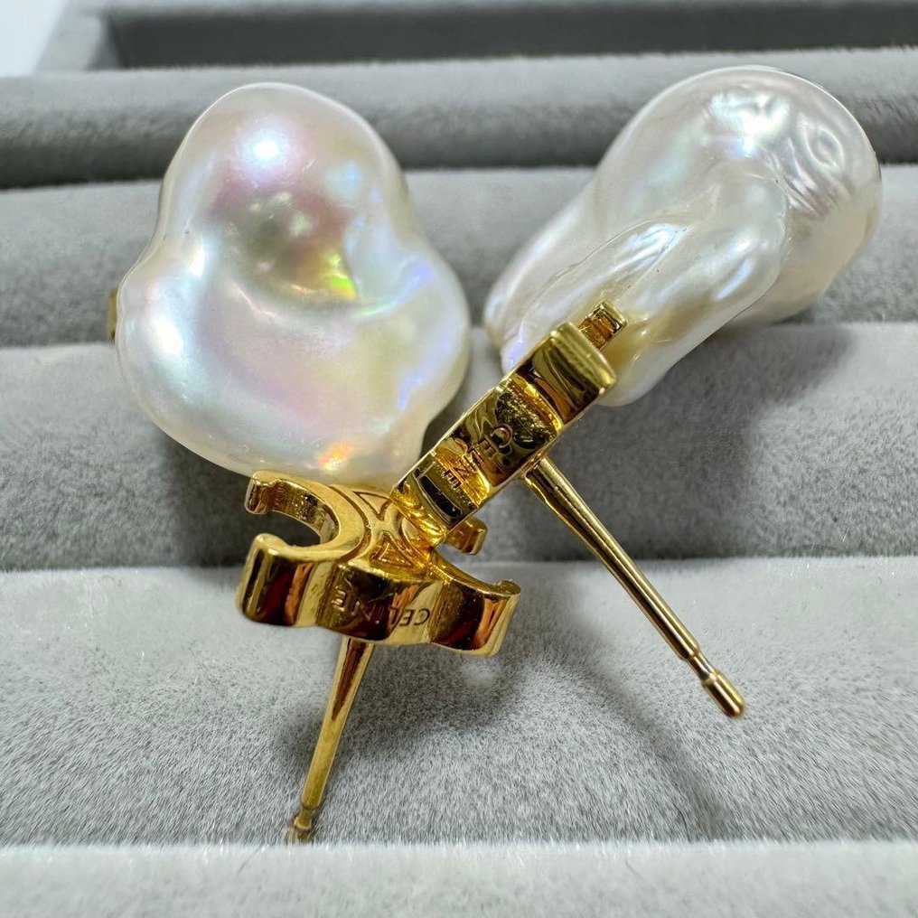 Céline - Gyöngy - Fém - Stud fülbevaló - Édesvízi barokk gyöngy #1.0