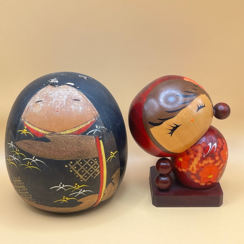 Ζευγάρι κούκλες Kokeshi από βραβευμένους καλλιτέχνες: Toa Sekiguchi & Chie Tamura - Ξύλο - Ιαπωνία - Shōwa period (1926-1989) #1.0