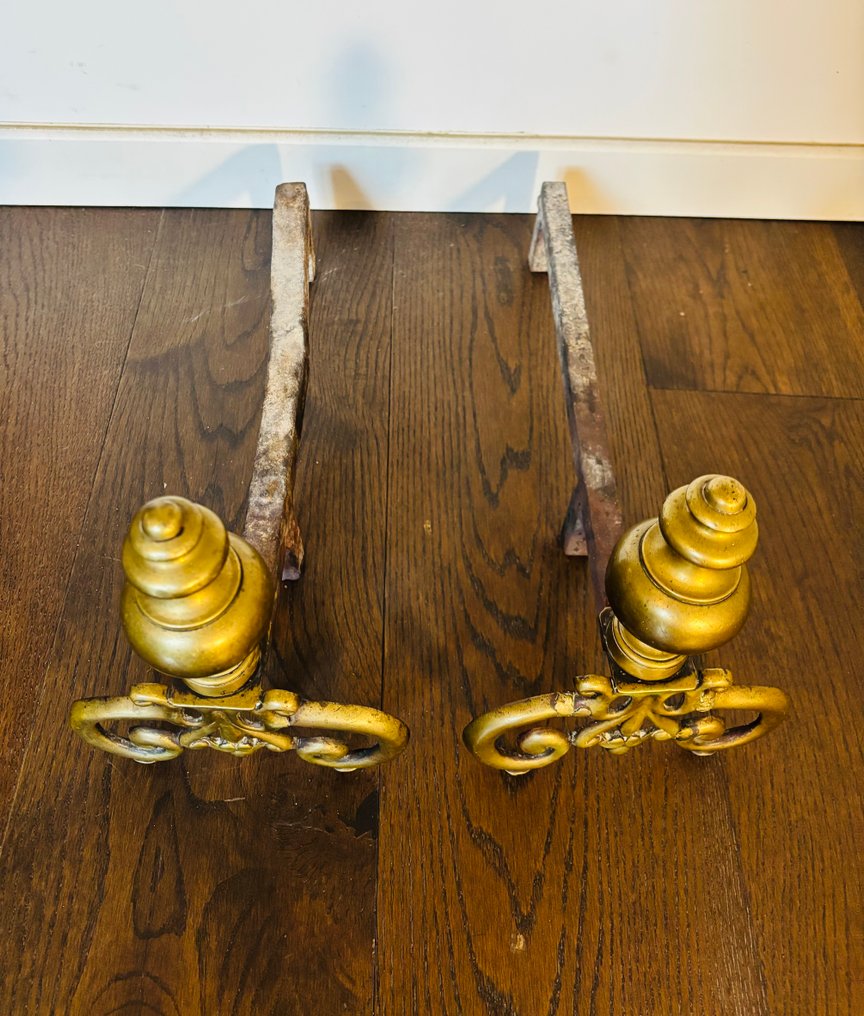 Πυροστιά - Ορείχαλκος, Cast iron - Ζευγάρι αντίκα τζάμια. #4.3