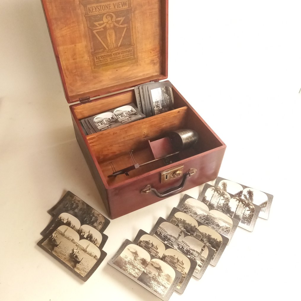Keystone Stereoscope 1910s with 20 Stereo cards, wooden Stereo viewer #1.0