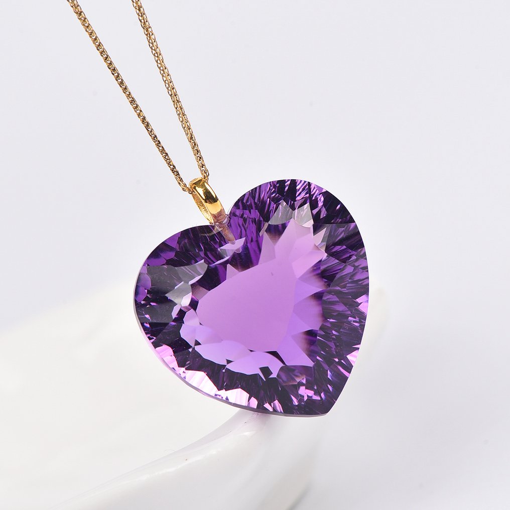 χωρίς τιμή ασφαλείας - Κολιέ με μενταγιόν - 18 καράτια Κίτρινο χρυσό Αμέθυστος - ALGT Πιστοποιημένο #4.3