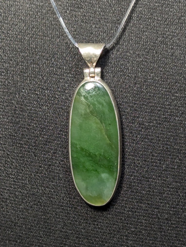 Pendente in argento 925, con giada nephrite naturale, dalla Russia - Ciondolo #1.0