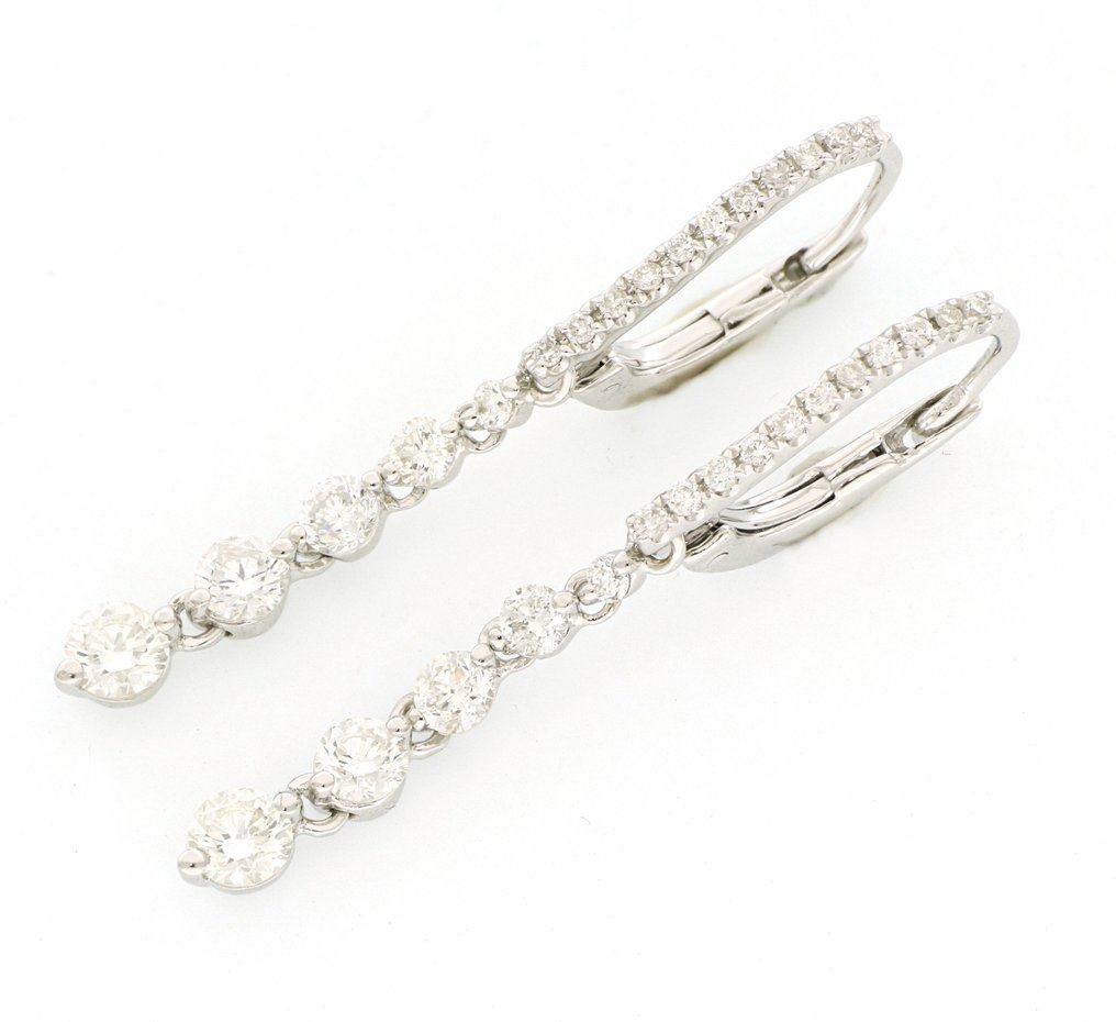 没有保留价 - 耳环 - 18K包金 白金 - 1.00ct. tw. 钻石 (天然) #1.0