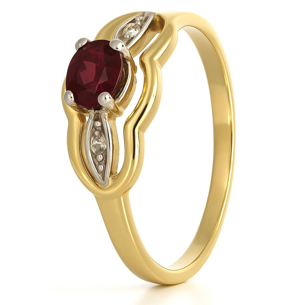 Ring - 18 kt. Yellow gold, White gold - 0.22ct. tw. Ruby - Diamond #4.3