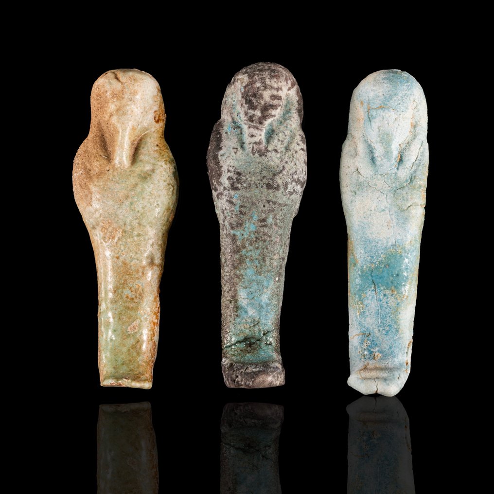 Ancient Egyptian Group of Three Faience Ushabtis - Figurines of Afterlife Labour  (No reserve price) #1.0
