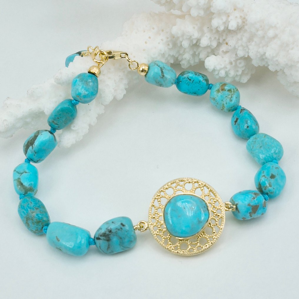 Τυρκουάζ - Ασημί, Gold-plated - Βραχιόλι - American Turkish #1.0