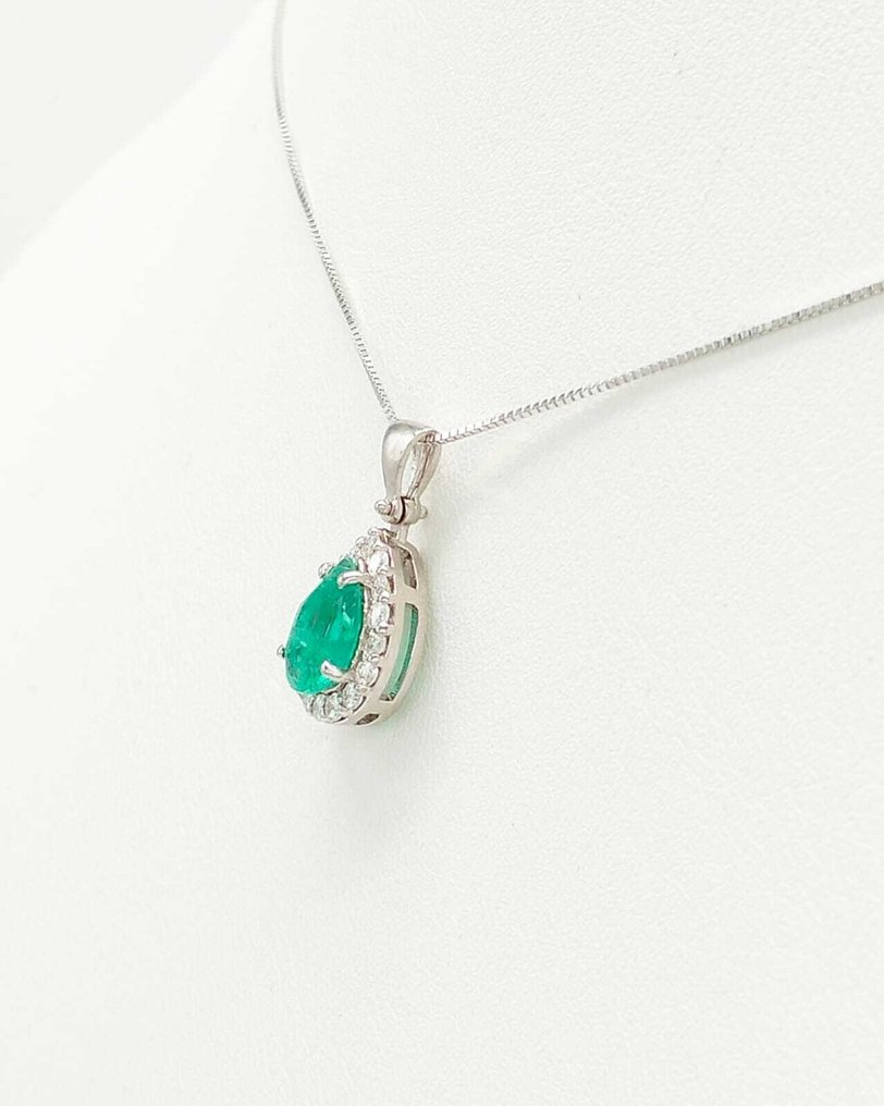 Sem preço de reserva - Colar - 14 K Ouro branco Esmeralda - Diamante #3.2